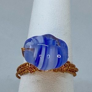Handmade Glass Bead Ring on Natural Copper Tone
